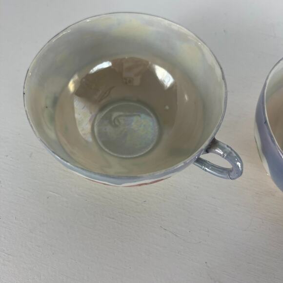 Vintage 40s Lusterware Tea Cup Set of Three Hand Painted Bone China JAPAN - Picture 5 of 10